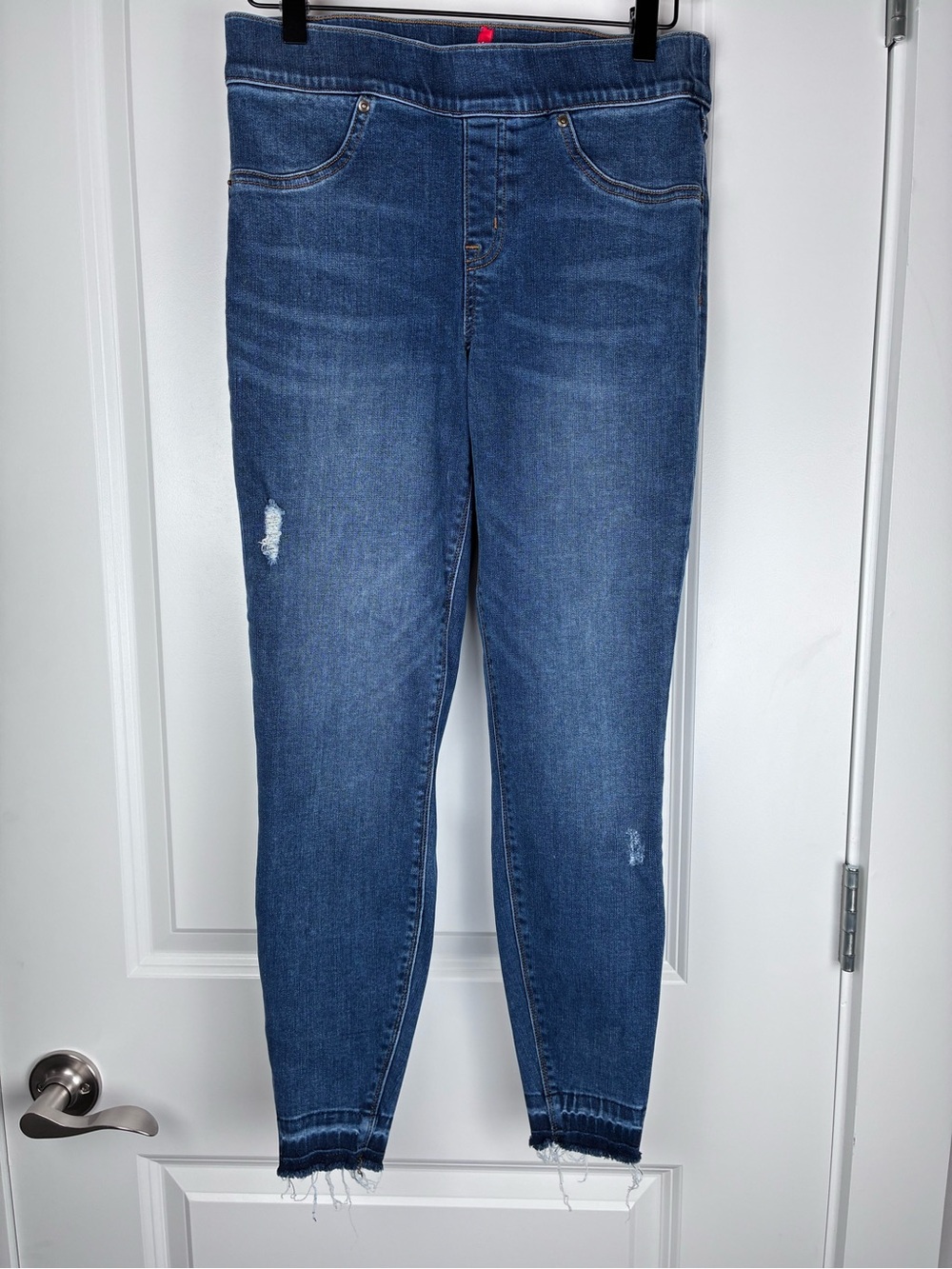 Spanx High-Rise Blue Skinny Jeans for Women Wash Raw Hem Size Medium 8
